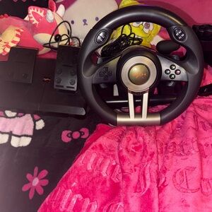 Black and Silver Gaming Steering Wheel